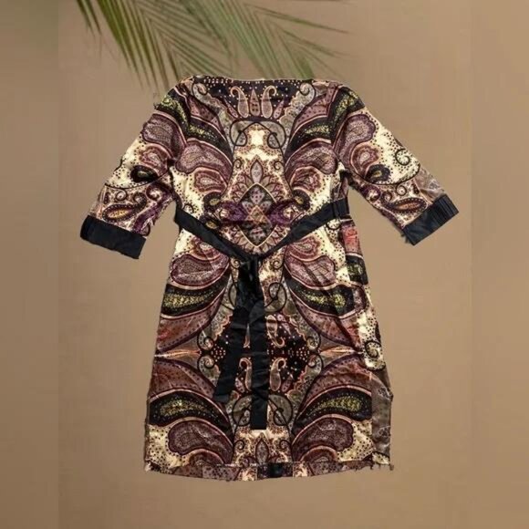 A Pea in the Pod YASB Maternity Dress Paisley Size M Women’s Bronze Black Kimono - Picture 4 of 7